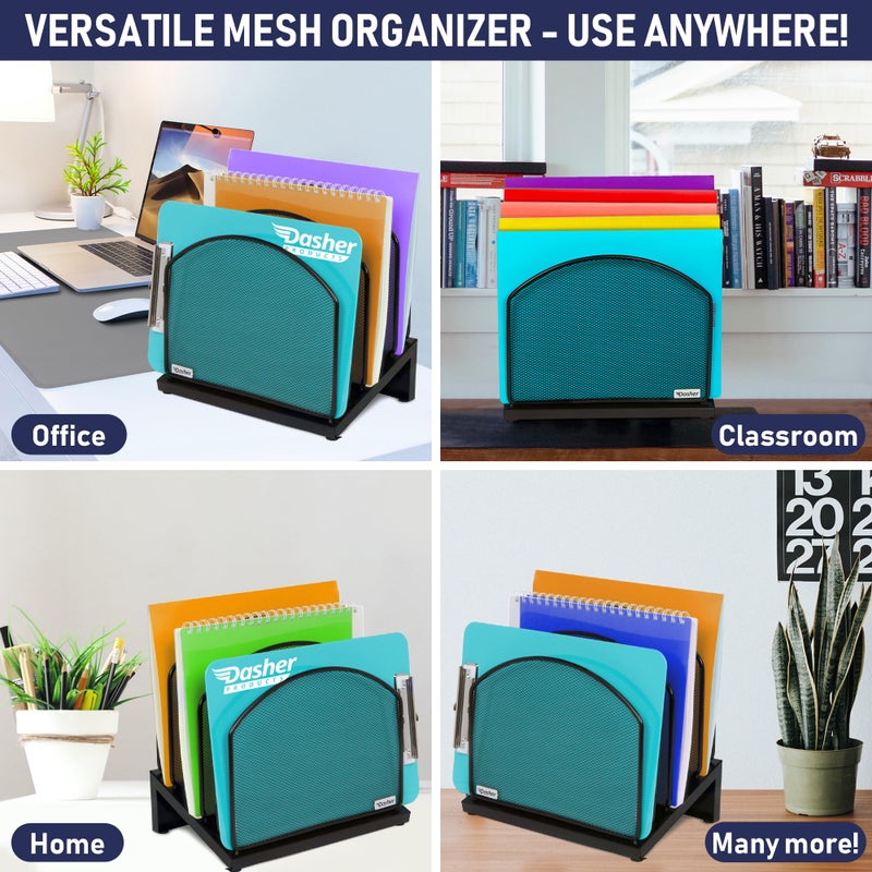 Dasher Products Inclined File Sorter Desk Organizer - File Rack with 5 Upright Sections for Documents, Binders, Folders, Clipboards, and More. Desktop Organization for Home, Office, School, and Store - Image 4